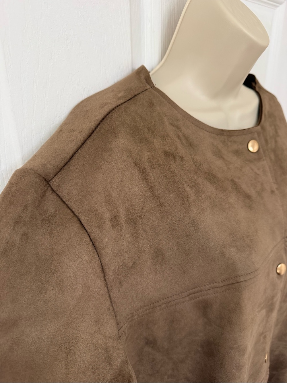 Philosophy Faux Suede Duster Coat Brown Snap Front Topper Jacket XL - Picture 6 of 13